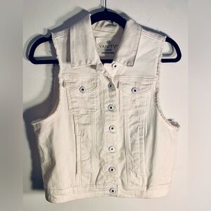 Streetwear Distressed Vanity Ivory Denim Vest size L(juniors)
